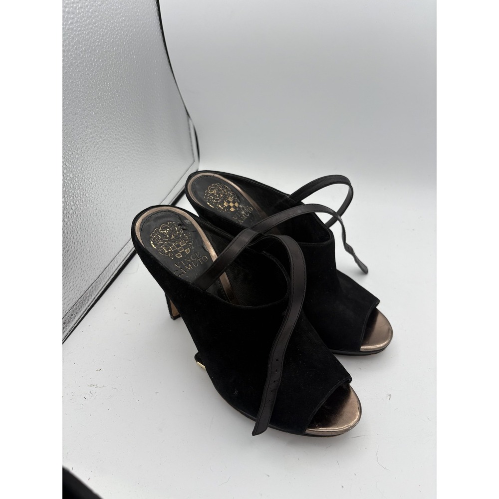 Vince Camuto Shoes Womens Size 8.5 Black Suede Peep Toe Stiletto Pumps Buckle